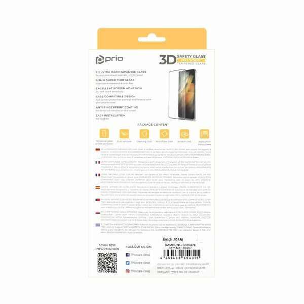 prio 3D Displayschutzglas für Samsung S8 schwarz