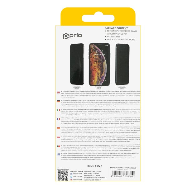 prio 3D Anti-Spy Displayschutzglas für iPhone 11 Pro Max/XS Max schwarz