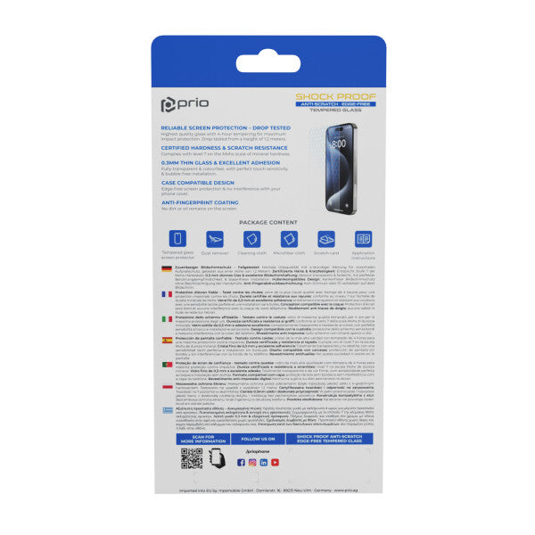 prio Shock Proof Displayschutzglas für iPhone 16 Plus/15 Plus/15 Pro Max klar