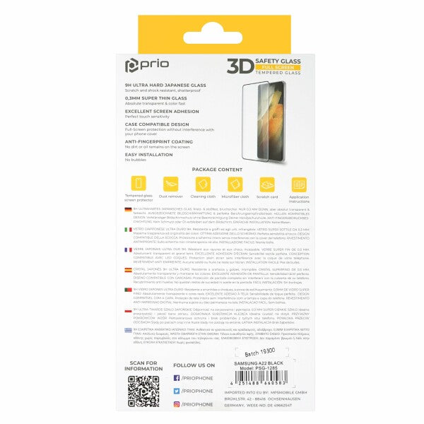 prio 3D Displayschutzglas für Samsung A22 4G schwarz