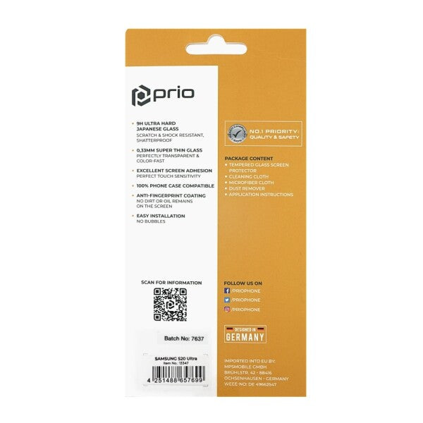 prio 3D Displayschutzglas für Samsung S20 Ultra schwarz
