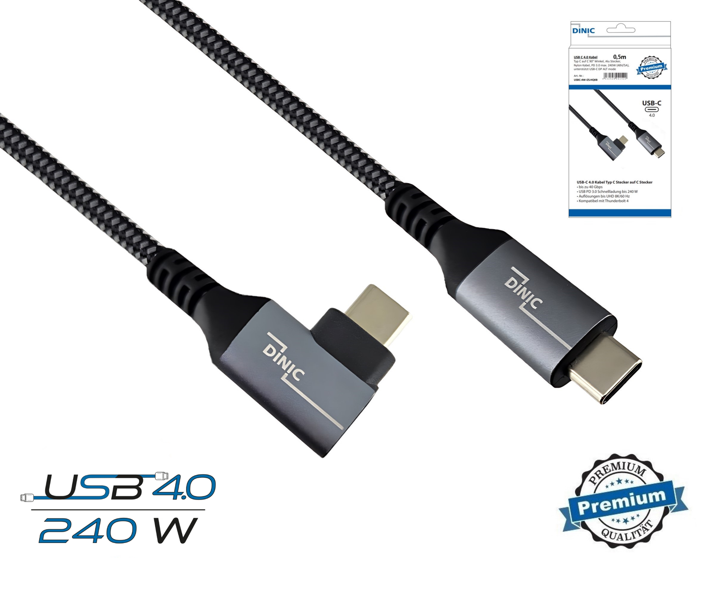 USB-C auf USB-C HQ-Kabel 0,5m, Winkelstecker