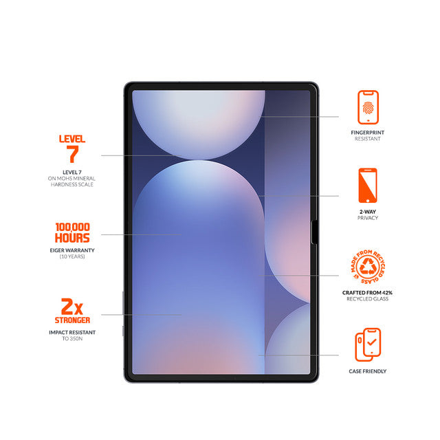 Eiger Mountain Black Privacy Tablet-Displayschutzfolie für Samsung Galaxy Tab S10 FE/ S9 FE/ S9/ S8