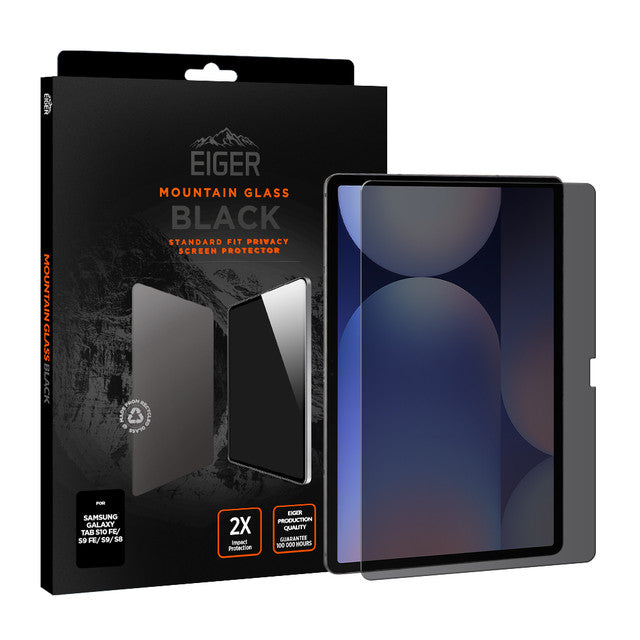 Eiger Mountain Black Privacy Tablet-Displayschutzfolie für Samsung Galaxy Tab S10 FE/ S9 FE/ S9/ S8
