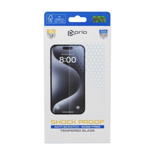 prio Shock Proof Displayschutzglas für iPhone 16 Plus/15 Plus/15 Pro Max klar