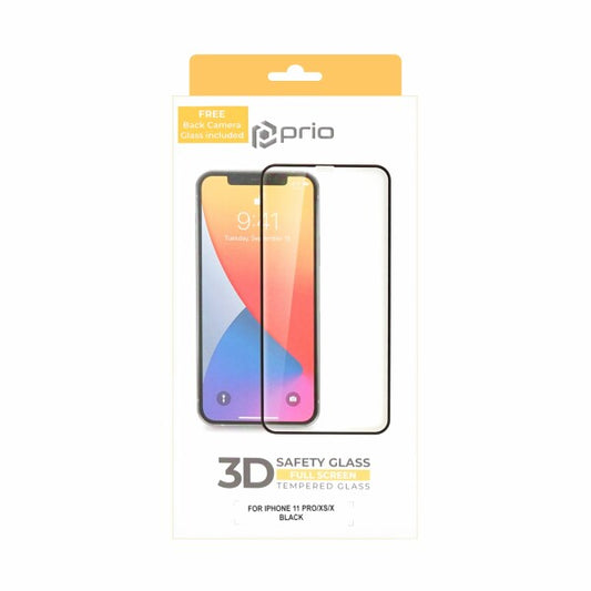 prio 3D Displayschutzglas für iPhone 11 Pro / XS / X + Kameraglas schwarz