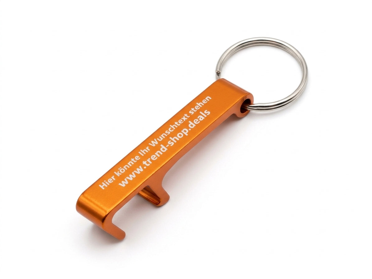 Personalisierter Schlüsselanhänger Flaschenöffner aus Alu mit Gravur - Farbe: Orange