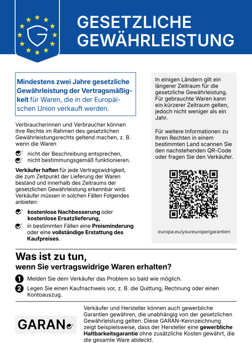 Offizielles EU-Gewährleistungslabel