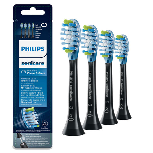 Philips C3 Premium Plaque Defence HX9044/33 4x Schwarze Bürstenköpfe für Schallzahnbürste