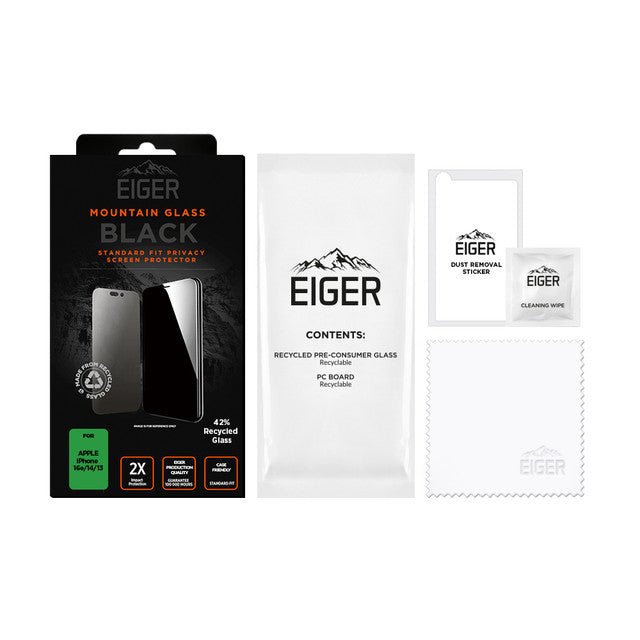 Eiger Mountain Black Privacy Displayschutzfolie für Apple iPhone 16e/14/13 - trend - shop.deals