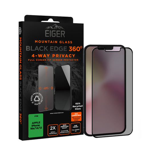 Eiger Mountain Black Privacy EDGE 360 Displayschutzfolie für iPhone 16e/14/13
