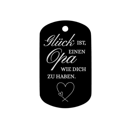 Schlüsselanhänger - Aluminium - schwarz - 50 x 30 mm - "Glück ist, einen Opa wie dich zu haben" - trend - shop.deals