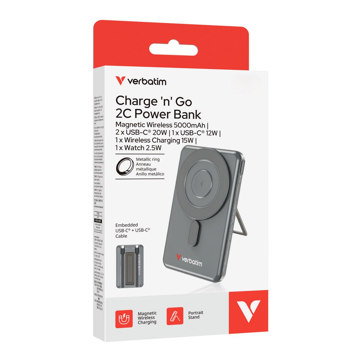 Verbatim Charge 'n' Go 2C Power Bank - 5.000 mAh - magnetisch - inkl. 2 Kabel - grau - trend - shop.deals