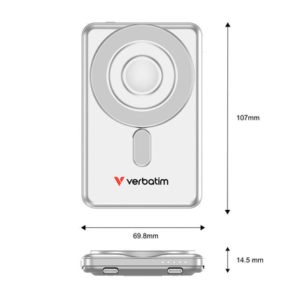 Verbatim Charge 'n' Go 2C Power Bank - 5.000 mAh - magnetisch - inkl. 2 Kabel - silber - trend - shop.deals