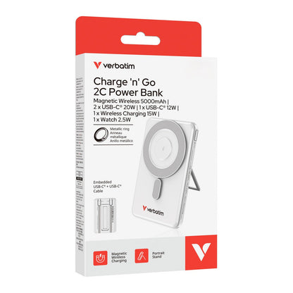 Verbatim Charge 'n' Go 2C Power Bank - 5.000 mAh - magnetisch - inkl. 2 Kabel - silber - trend - shop.deals