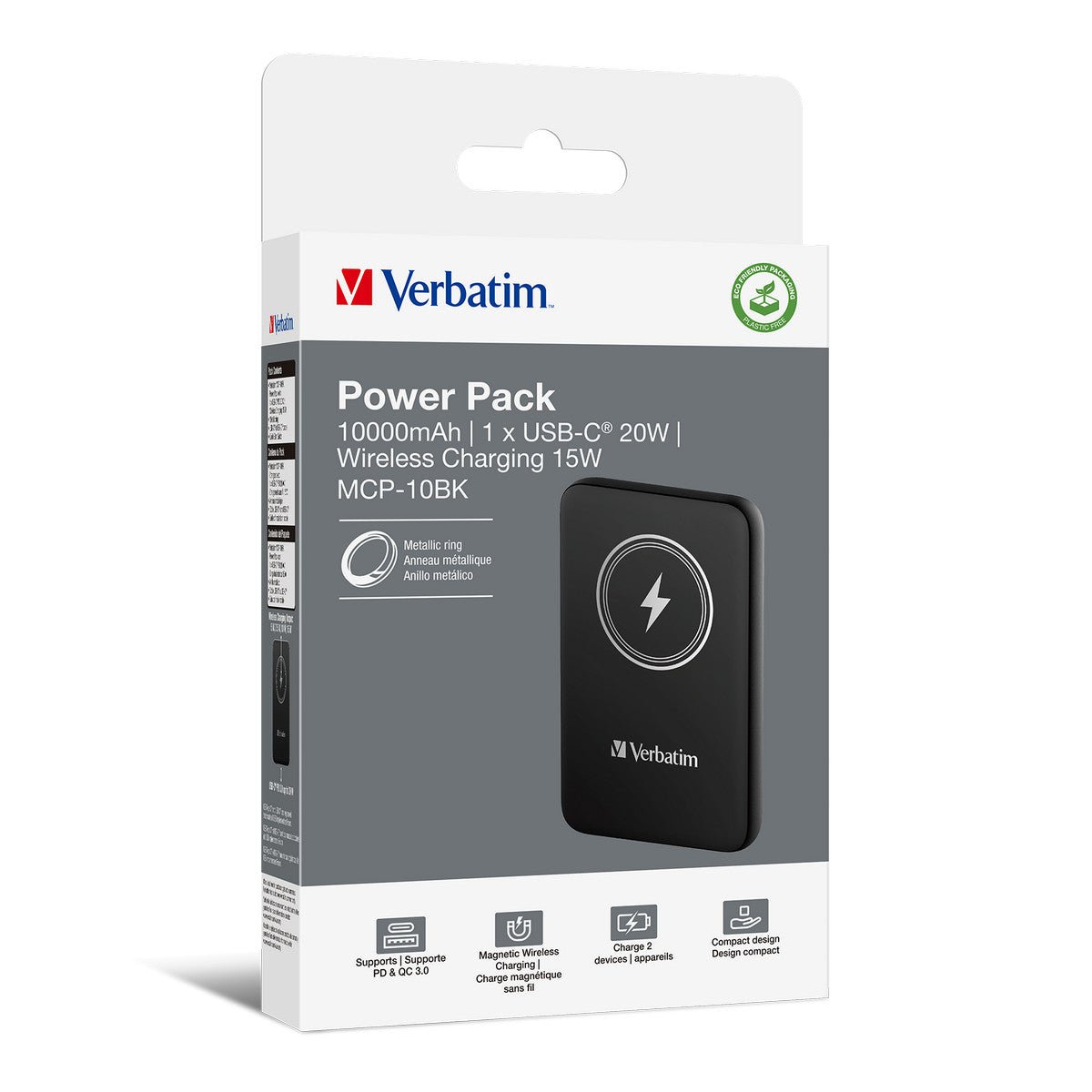 Verbatim Charge 'n' Go Power Bank - 10.000 mAh - magnetisch - wireless - schwarz - trend - shop.deals