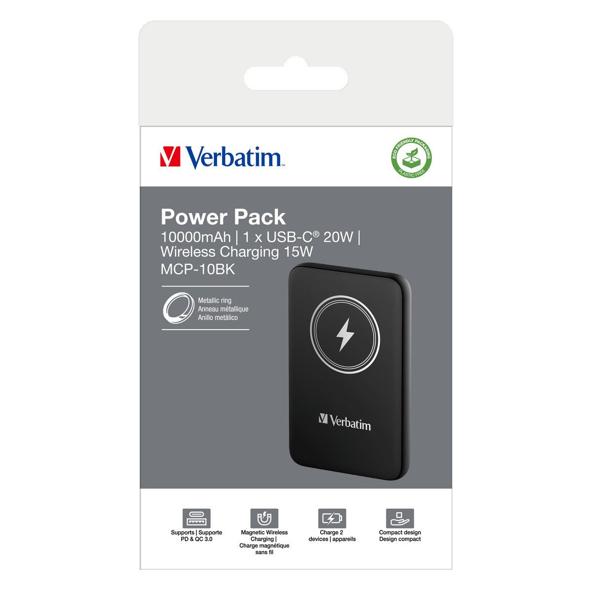 Verbatim Charge 'n' Go Power Bank - 10.000 mAh - magnetisch - wireless - schwarz - trend - shop.deals