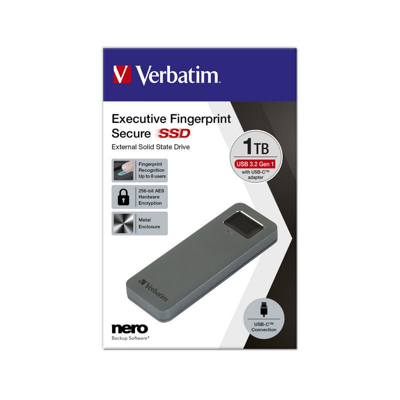 Verbatim - Fingerprint Secure SSD - USB 3.2 Gen. 1 - USB - C - 2,5" - 1TB - trend - shop.deals